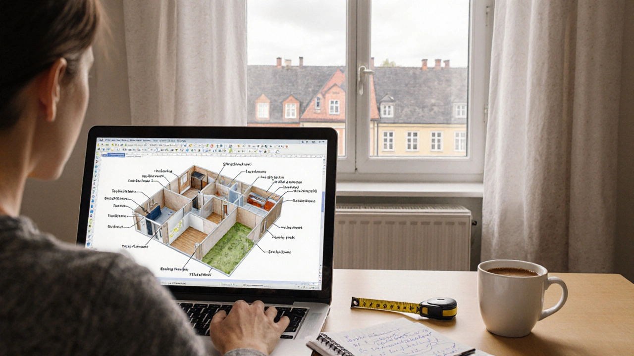 Osoba navrhuje dům v programu Sweet Home 3D v plzeňském bytě.