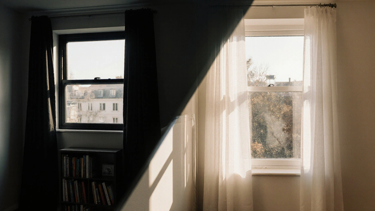 Před a po: tmavé okno s překážkami vlevo, světlé a otevřené okno s zrcadlem a LED podsvícením vpravo.