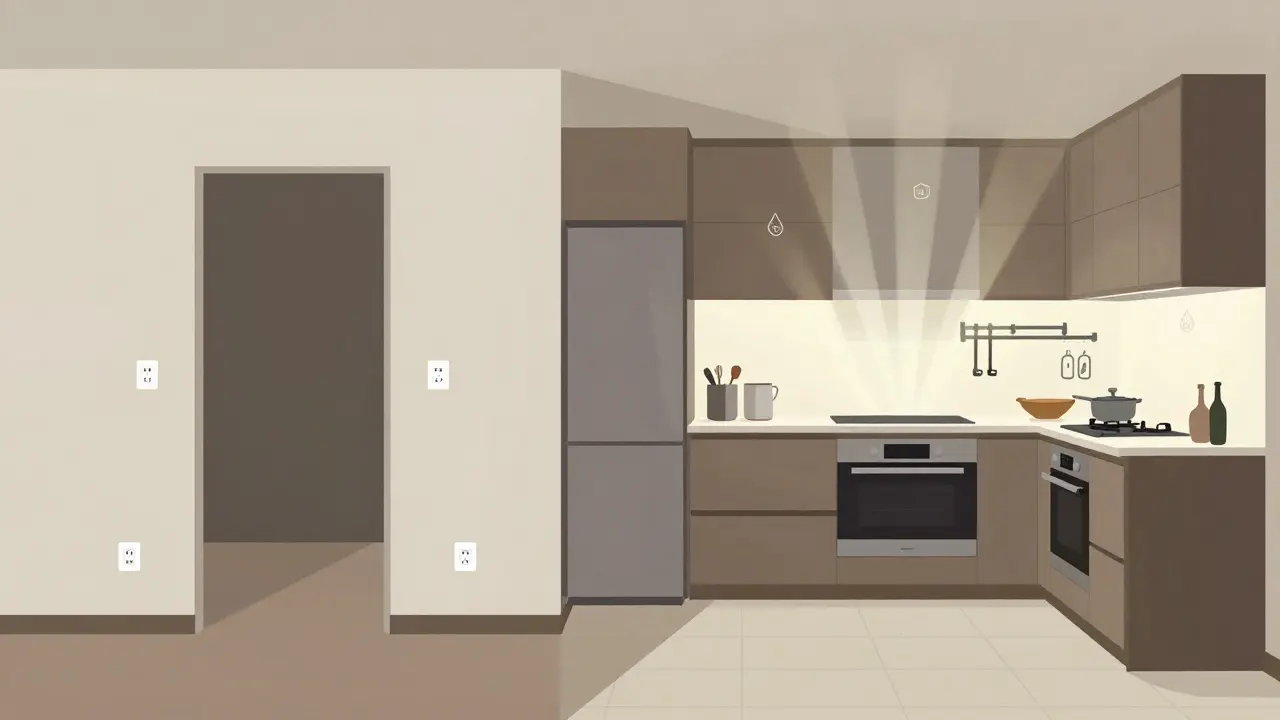 Dvě verze kuchyně: špatně navržená a optimálně navržená.