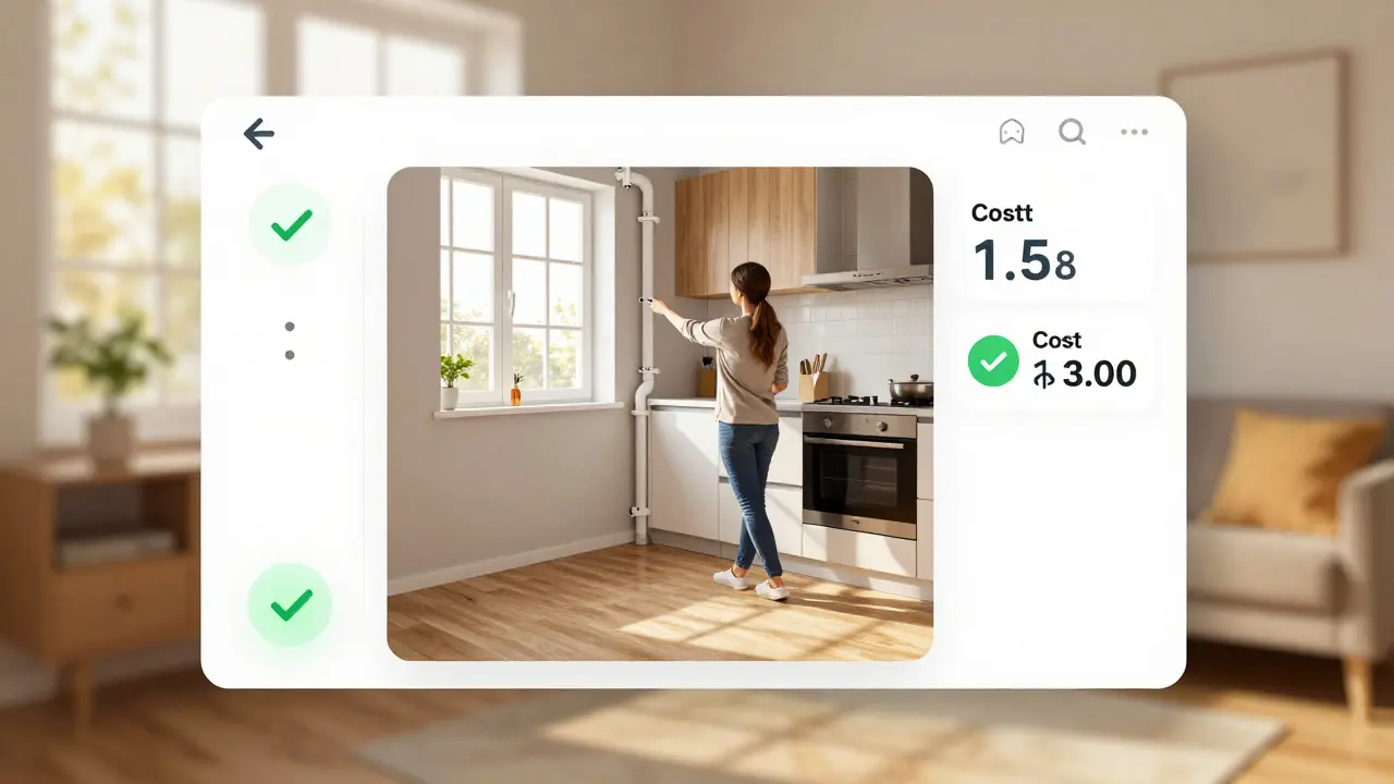 Intuitivní rozhraní pro návrh bytu ukazuje přesun kuchyně s okamžitou zpětnou vazbou a reálným osvětlením.