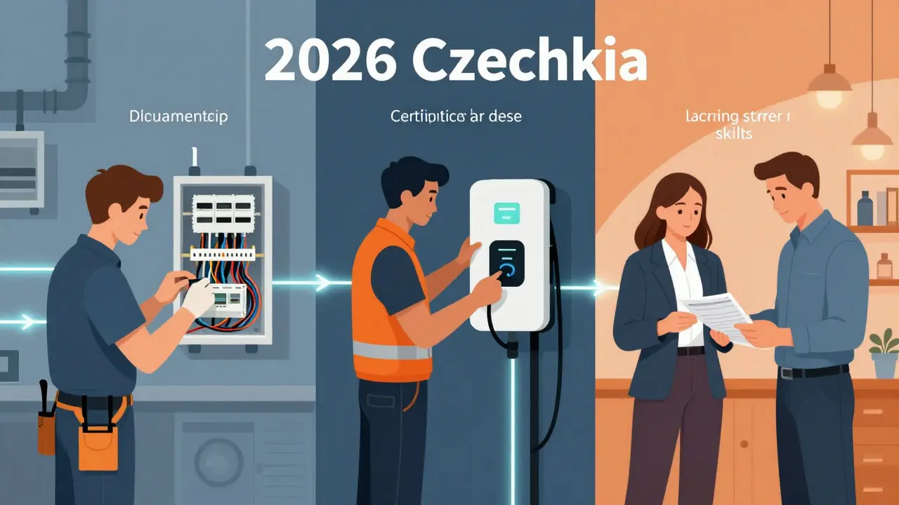 Kariérní cesta elektrikáře: učenec, odborník a podnikatel spojení elektrickými linkami.